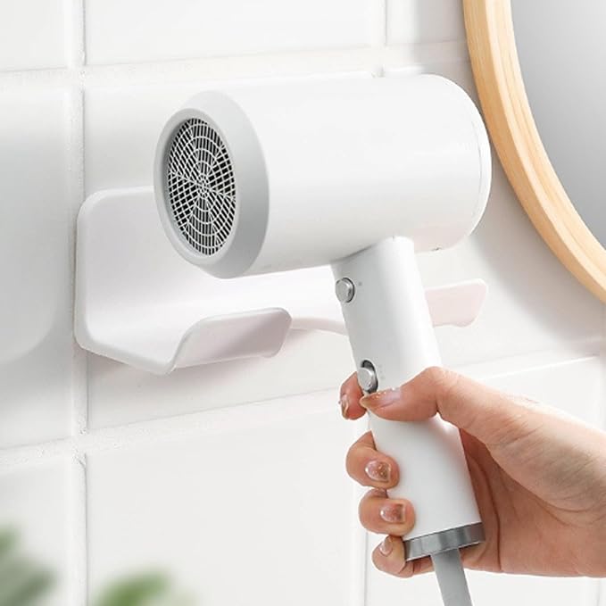 Hair Dryer Holder Wall Mount, Upgraded Stainless Steel, White, Round, 4.53 x 3.74 x 2.17 Inches, Dual Installation Methods (Screw Mounted & Glue Installed), Maximum Diameter 2.3 Inch
