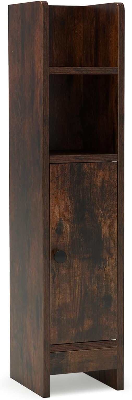 GIANTEX Bathroom Cabinet, Narrow Side Cabinet with Adjustable Shelf, Bathroom Cabinet, Space Saving, Storage Cabinet for Laundry Room, Living Room & Kitchen, 20 x 18 x 80 cm (Brown)