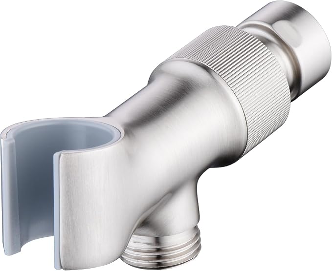 Brushed Nickel Metal Shower Head Holder - Adjustable Mount for Connecting Shower Arm and Hose, Wand Bracket with Swivel Ball Connector