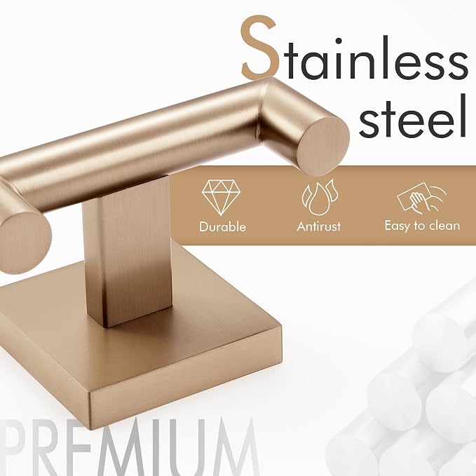 KOKOSIRI Robe Hooks Bath Towel Hooks Bathroom Hardware Double Coat Hooks Wall Mounted, 3 Pack Champagne Bronze Stainless Steel B1015CPG-P3