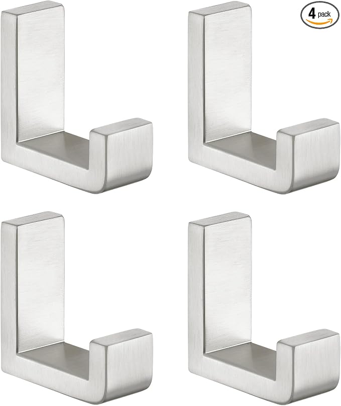 Angle Simple Towel Hooks for Bathroom, SUS 304 Stainless Steel Robe Coat Hooks for Wall, Brushed Nickel, 4 Pack