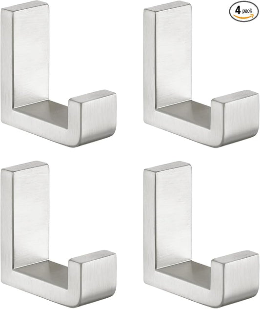 Angle Simple Towel Hooks for Bathroom, SUS 304 Stainless Steel Robe Coat Hooks for Wall, Brushed Nickel, 4 Pack
