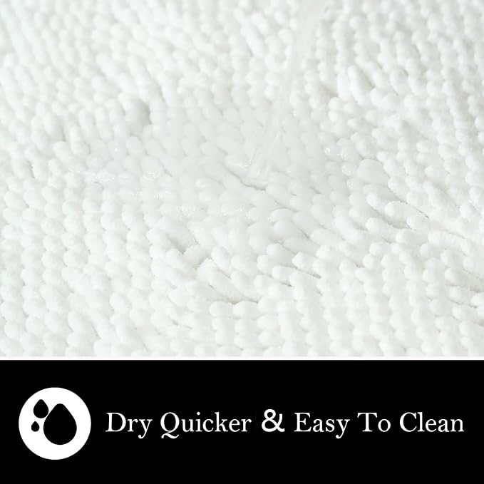 Bathroom Rugs Chenille Bath mat 3 Piece Set, Super Absorbent, Strong PVC Non Slip Backing, Bath mats for Bathroom, Plush Shaggy, Thick, Machine Washable, Bathtub, Shower, Toilet, White