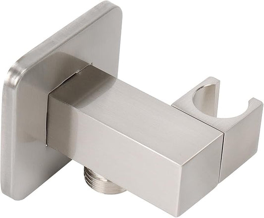 NearMoon Wall Supply Elbow with Handheld Shower Holder - Square Shower Bracket with Flange G1/2 Shower Hose Connector, Wall Mounted Drop Union Male Water Outlet (Brushed Nickel)