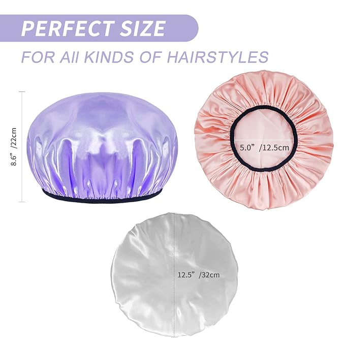 Aquior Shower Cap,Shower Caps for Women Long Hair,Silky Satin Hair Bonnet Reusable Bathing Cap,Extra Large for All Hair Length,4 Colors
