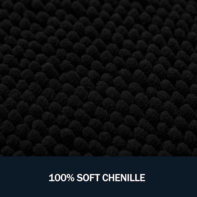 LINLA 3 Pieces Bathroom Rug Set, Absorbent Non Slip Chenille Bath mat | Absorbent Thick Plush Chenille Carpet Mats Set,Washable Dry Quickly with U-Shaped Toilet Mat for Tub, Shower