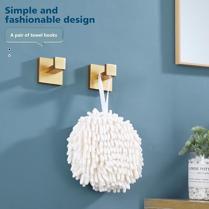 KOKOSIRI Bath Towel Hook Wall Mount Square Robe Hook Coat Hook, Bathroom Kitchen Garage Heavy Duty Wall Mounted, SUS 304 Stainless Steel, Brushed Gold, B1010BG-P2