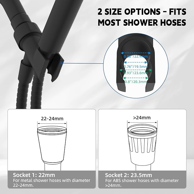 Hibbent Universal All Metal Handheld Shower Head Holder, Adjustable Solid Brass Shower Wand Holder, 2 Size Shower Bracket Holes for Bathroom, Fits All Showerhead Hoses & Shower Arm, Matte Black