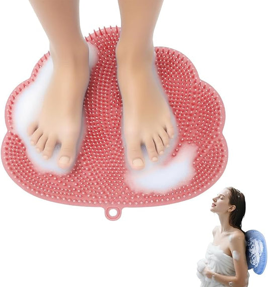 Silicone Shower Foot Scrubber Mat,2025 New Back Exfoliating Bath Wash Pad Wall Mounted Anti-Slip Suction Cups Foot Scrubber,Deep Cleaning Brush Back Massager Pad for Women Men (A-Pink)