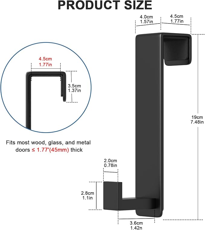 HUFEEOH Over The Door Hooks 2-Pack, Heavy Stainless Steel Coat & Towel Rack, No Drilling Scratch-Free Over Door Hanger Dorm Essentials Bathroom Accessories, Fits 1-3/4" Doors (Black) (L Shape)