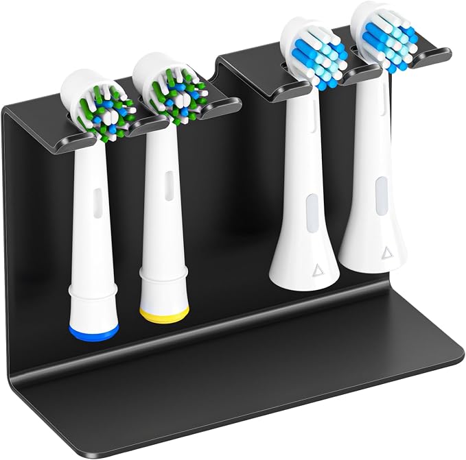 Electric Toothbrush Head Holder, Oukimly Toothbrush Holder Wall Mounted or Desktop, Metal Tooth Brush Holder, Shower Brush Head Holder, Electric Toothbrush Holder for Bathroom (Black, Large)