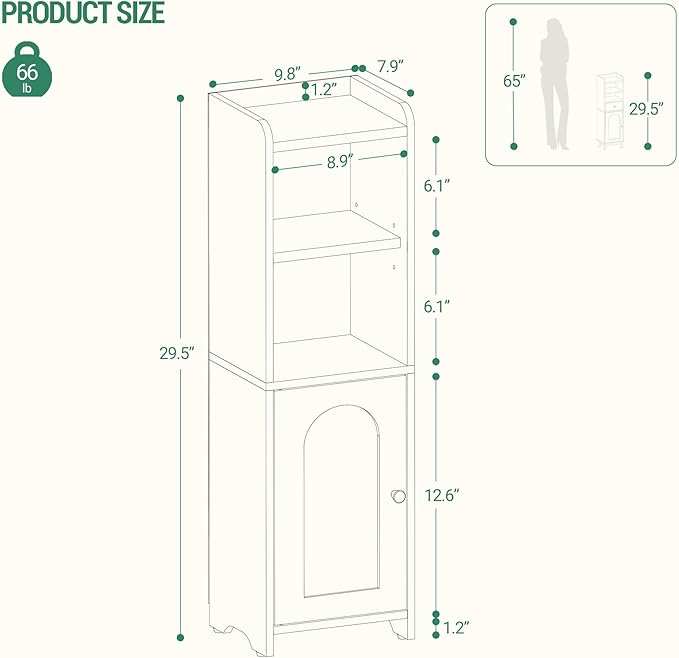 Hzuaneri Bathroom Storage Cabinet, Corner Floor Cabinet with Doors and Adjustable Shelf, Narrow Toilet Paper Cabinets, Bathroom Organizer for Small Spaces, Black BC29704X