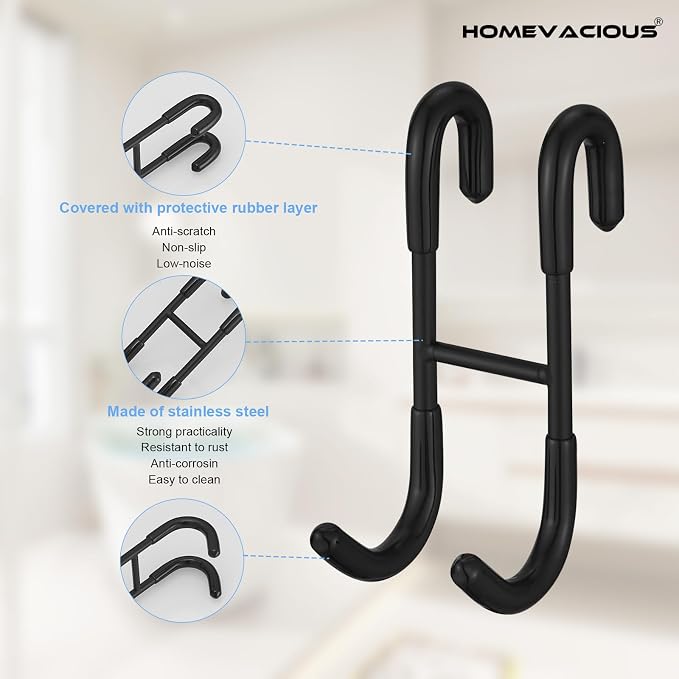 Homevacious 2 Pack Shower Door Hooks Towel Hooks for Bathroom Frameless Glass Shower Door SUS 304 Stainless Steel Drilling-Free Hanger Shower Hooks- Matte Black