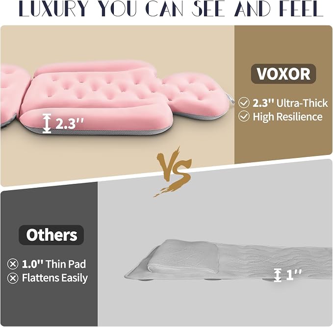 Full Body Bath Pillow for Bathtub, Thick Bathtub Cushion, Luxury Tub Pillow for Bath for Headrest Neck and Back Support Pink 56" x 16"