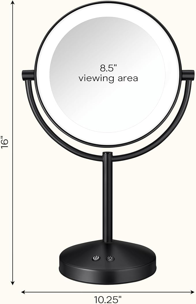 Conair Lighted Makeup Mirror, Double-Sided LED Vanity Mirror with 1X/10X Magnification, 3 Light Settings, 3 Modes, 360° Rotation, Matte Black Finish (Pack of 2)