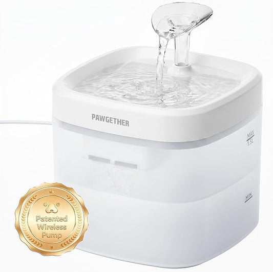 PAWGETHER® Cat Water Fountain with Wireless Pump 51oz/1.5L Dog Water Fountain, Ultra Quiet Automatic Pet Water Fountain Portable Indoor Ourdoor Travel Small Dog Water Dispenser Without Adapter White
