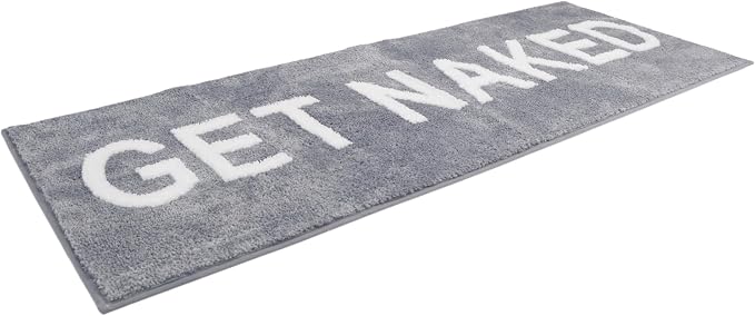 LABEND HOME Get Naked Bath Mat Runner 59"" x24 - Funny Bathroom Rug, Plush Microfiber Non-Slip TPR Backing, Machine Washable Quick-Dry Bath Decor - Grey