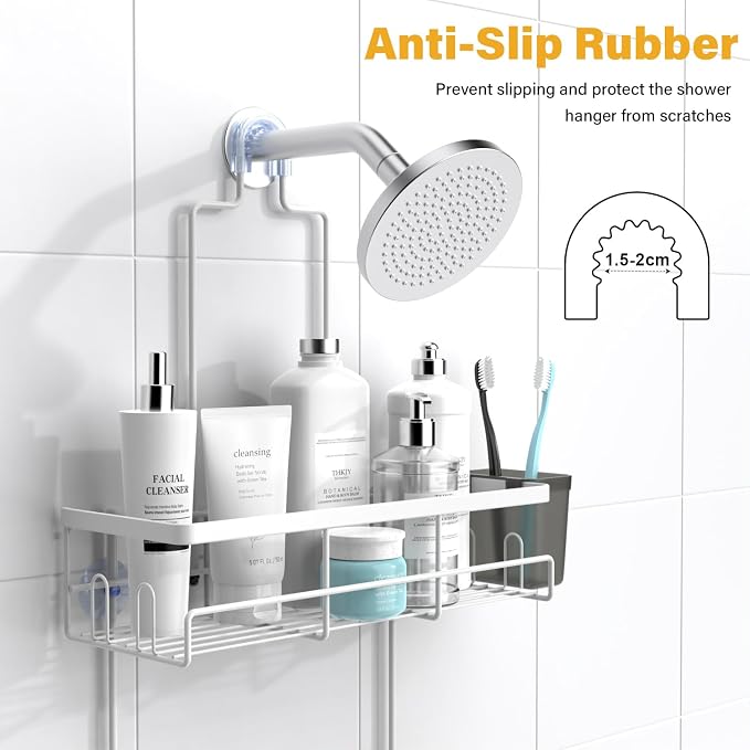 Hanging Shower Caddy Over Showerhead - Rustproof No Drill Shower Organizer | Includes Soap Holder and Hooks for Shampoo, Conditioner, and Bathroom Essentials with Quick Drainage Design