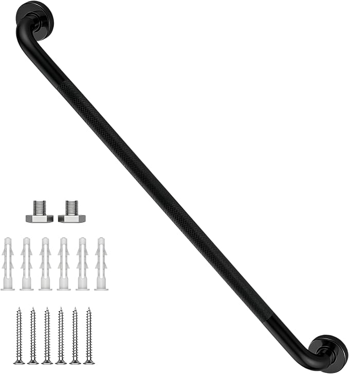 Black Shower Grab Bar 36 Inch, 1.25" Dia Anti Slip Safety Bars, 304 Stainless Steel Bathroom Grab Bars，Handicap Handrail for Wall, Shower Grip Handle for Seniors Elderly Injury Assist Bath