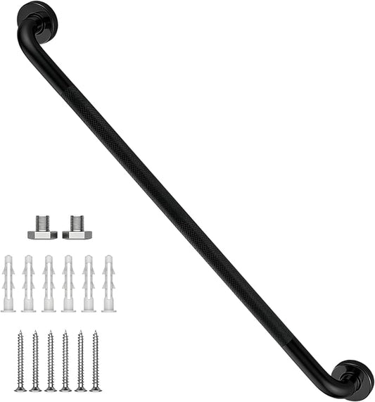Black Shower Grab Bar 36 Inch, 1.25" Dia Anti Slip Safety Bars, 304 Stainless Steel Bathroom Grab Bars，Handicap Handrail for Wall, Shower Grip Handle for Seniors Elderly Injury Assist Bath