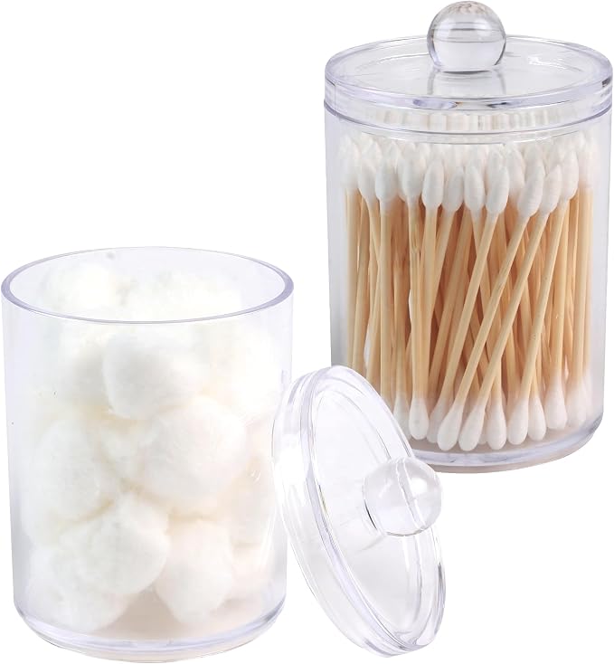 2 Pack Acrylic Qtip Holder Dispenser,Canisters Apothecary Jar Set,10,12oz