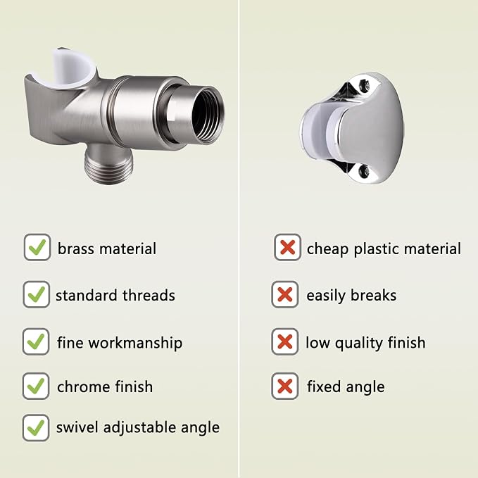 All Metal Handheld Shower Head Holder, Adjustable Shower Wand Holder with Brass Pivot Ball，Shower Arm Holder Mount for Connecting Shower Arm and Shower Hose，Nickel
