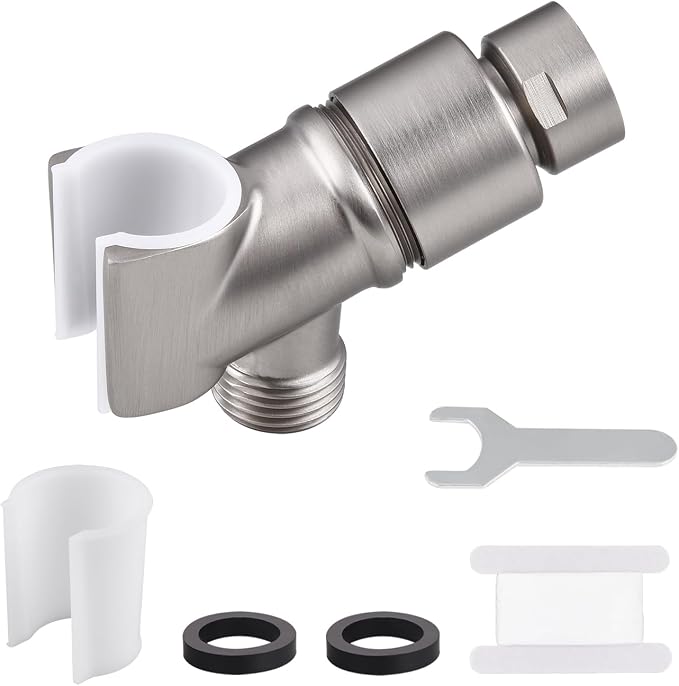 All Metal Handheld Shower Head Holder, Adjustable Shower Wand Holder with Brass Pivot Ball，Shower Arm Holder Mount for Connecting Shower Arm and Shower Hose，Nickel
