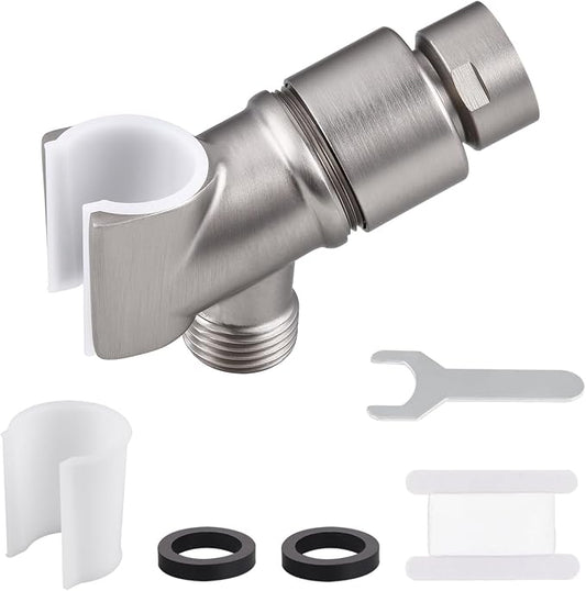 All Metal Handheld Shower Head Holder, Adjustable Shower Wand Holder with Brass Pivot Ball，Shower Arm Holder Mount for Connecting Shower Arm and Shower Hose，Nickel