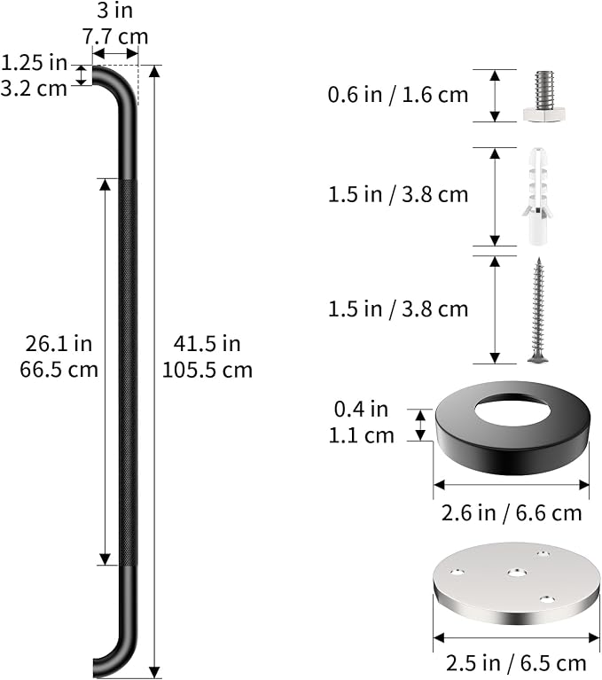 42 Inch Matte Black Shower Grab Bar w/Anti Slip Knurled Grip, ZUEXT Stainless Steel Bath Grab Bar,Bathroom Balance Bar, Wall Mount Safety Handrail Support, Handicap Injury Elderly Senior Assist Handle