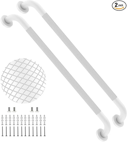 32 Inch White Shower Grab Bar with Anti-Slip Knurled Grip,YuanDe Stainless Steel Bathroom Grab Bars，Shower Handrail Support, Handicap Elderly Balance Assist Handles