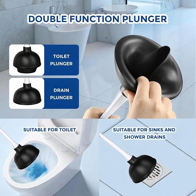 Toilet Plunger with Holder for Bathroom - Deep Cleaning - Heavy Duty - Strong Efficient Suction Cup - Household Essentials - Household Supplies, Matte White