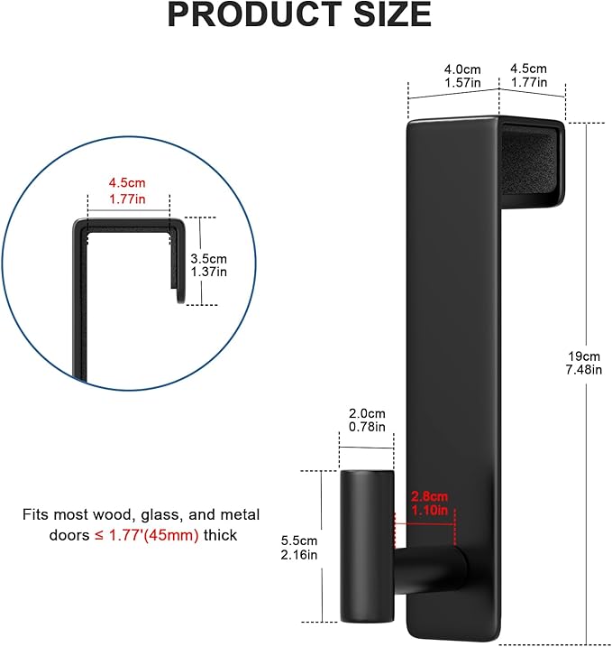 HUFEEOH Over The Door Hooks 2-Pack, Heavy Stainless Steel Coat & Towel Rack, No Drilling Scratch-Free Over Door Hanger Dorm Essentials Bathroom Accessories, Fits 1-3/4" Doors (Black) (T Shape)