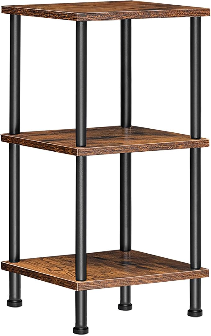 HOOBRO 3-Tier Corner Shelf Stand, Corner Square Rack Display Shelf, Tall Storage Plant Stand, Bookcase for Small Spaces, Living Room, Home Office, Kitchen, Rustic Brown and Black BF153CJ01