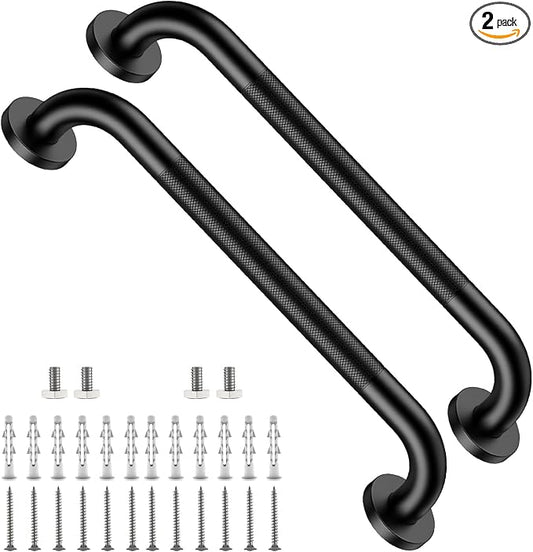 2 Pack 20 Inch Bathroom Grab Bar, ZUEXT Matte Black Safety Grab Bar w/Knurled Grip, Stainless Steel Anti-Slip Safety Handrail for Toilet, Shower, Bathtub, Wall Mounted Support Bar for Seniors Elderly