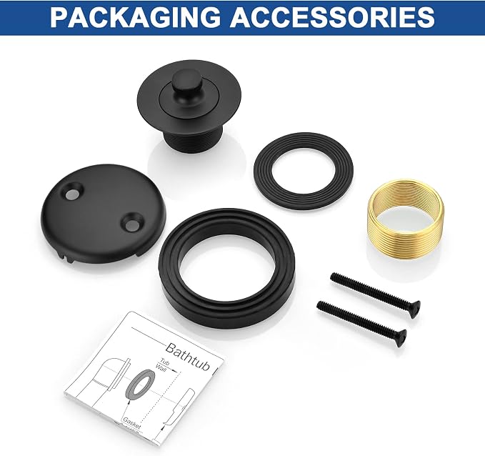 Brass Bathtub Drain Kit, Lift and Turn Tub Drain Kit with 2-Hole Tub Overflow Faceplate, Matte Black