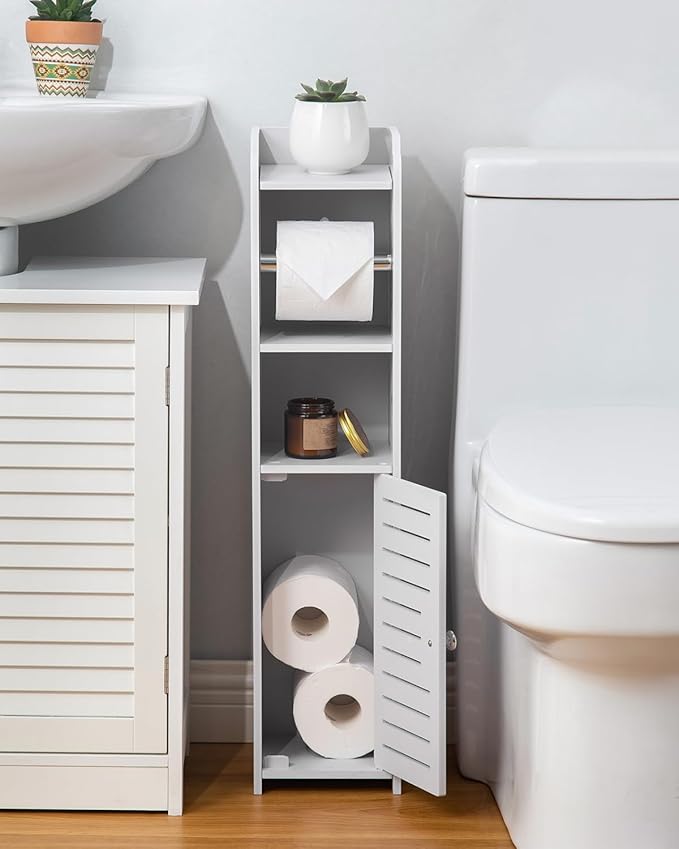 AOJEZOR Toilet Paper Holder Stand: Small Space Bathroom Storage for Renters