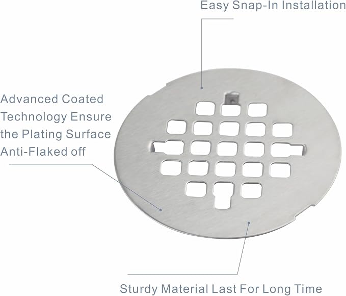 Brushed Nickel Snap-in Shower Floor Drain Cover,Hidrop 4-1/4" OD Round Shower Strainer Grid, Easy-to-Install Replacement Cover Stainless Steel