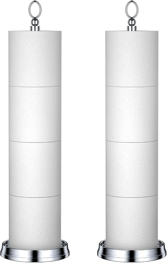ROLABAM Toilet Paper Holder Stand with Reserve Function, Free Standing Toilet Paper Holder for Bathroom, Space Toilet 4 Rolls Toilet Paper Storage 22.5" Height (2 Pack, Chrome)