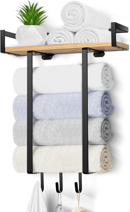 Towel Racks for Bathroom, Wall Mounted Towel Rack for Bathroom, Wall Towel Rack for Rolled Towels, Towel Storage for Small Decor-Black