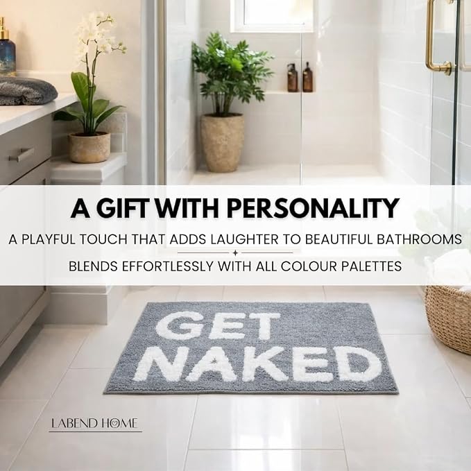 LABEND HOME Get Naked Bath Mat 20"x31.5" - Funny Bathroom Rug, Plush Microfiber Non-Slip Backing, Machine Washable Quick-Dry Bath Decor - Grey