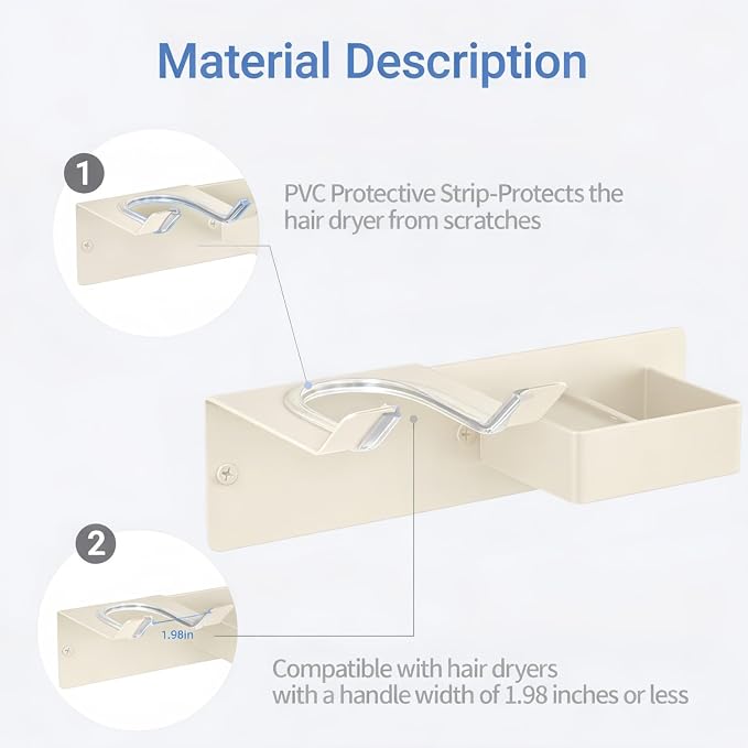 Hair Dryer and Straightener Holder, Hair Tool Organizer Wall Mount for Bathroom, Stainless Steel Straightener Holder, Blow Dryer Holder Adhesive/Drilling HairDryer Stand White UEMUSI