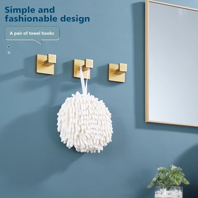 KOKOSIRI Bath Robe Hook Wall Mount Square Towel Hook Coat Hook Bathroom Kitchen Garage Heavy Duty SUS 304 Stainless Steel 3 Pack Brushed Gold B1010BG-P3