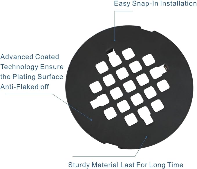 Black Snap-in Shower Drain Cover,Hidrop 4-1/4" OD Round Shower Strainer Grid, Easy-to-Install Replacement Cover Stainless Steel Matte Black