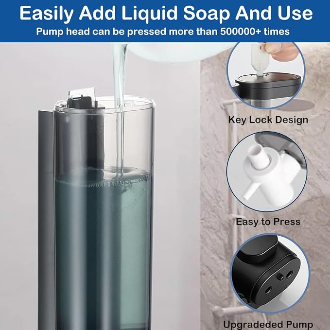 Wall Mounted Hand Soap Dispenser, 1 Chamber, 10oz/300ml Single Black Shampoo and Conditioner Dispenser, Bathroom Shower Dispenser Gel Container Dispenser and Organizer for Bathroom Kitchen Hotel