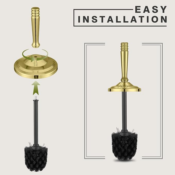 Gold Toilet Brush and Holder Set，Toilet Bowl Brush and Holder | Heavy Duty Toilet Brush for Bathroom, Stainless Steel Toilet Cleaner Brush,Deep Cleaning,Space Saving,Covered Brush