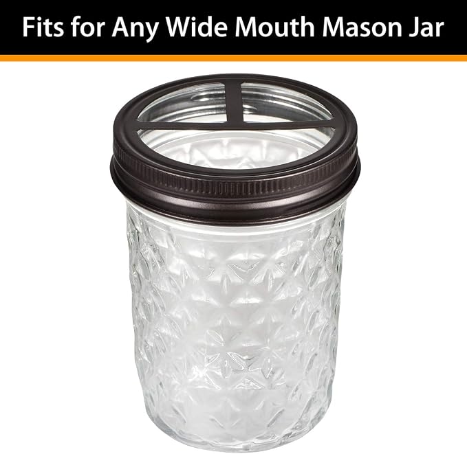 [Wide Mouth ONLY] SheeChung 2 Pack Mason Jar Toothbrush Holder Lid - Rustproof 304 Stainless Steel for Ball Mason Jar or Any Pint. Jar, Farmhouse Decor Bathroom Accessories Set - Bronze