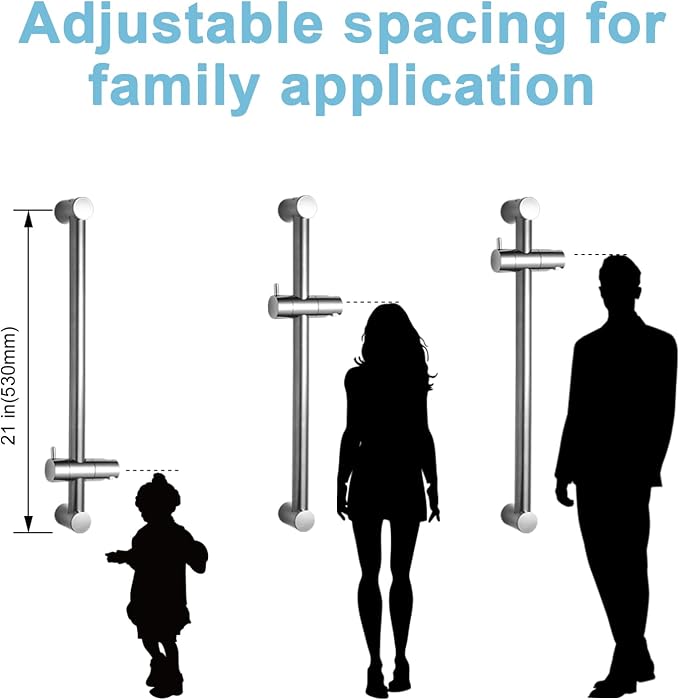 OFFO Shower Slide Bar 21" Adjustable Installation Distance 16-20" with 360° Adjustable Handheld Shower Head Holder for Bathroom, Screw Wall Mounted, Chrome Finish
