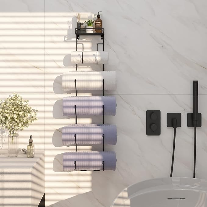 Wall Mount Metal Wine/Towel Rack with Top Shelf
