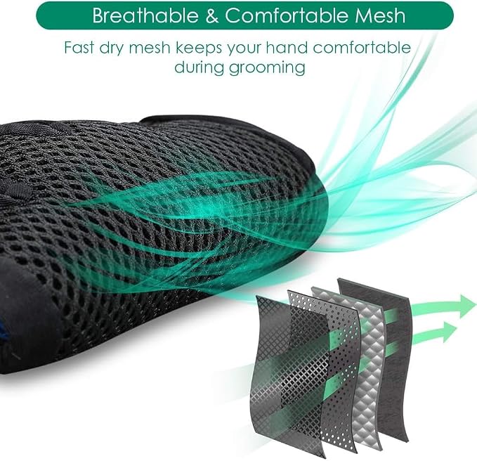 Pet Hair Removal Glove with 255 Silicone Tips for Dogs & Cats, Right Green | 2-in-1 Deshedding & Massage Mitt, 5-Finger Flexible Design, for Bathing & Grooming, Safe for Long/Short/Curly Hair Pets