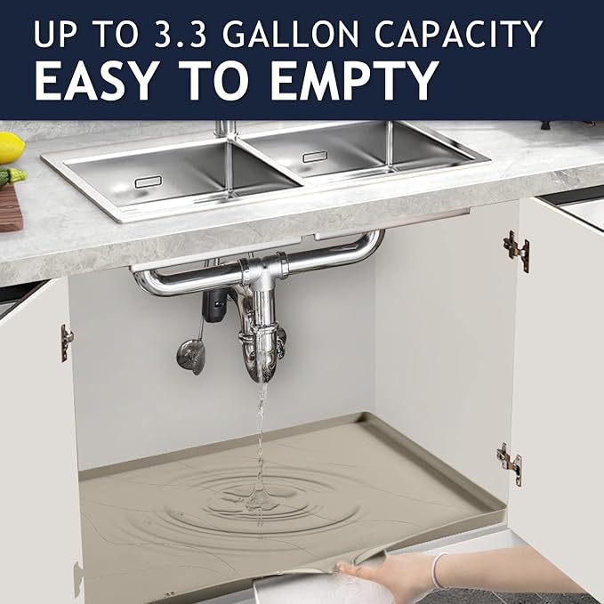 Heavy Duty Silicone Under Sink Mats for Kitchen Waterproof 40" x 19", Extra Thick Under Sink Rubber Mat Drip Tray, Raised Edge Under Sink Liner,Prevent Drips, Leaks, Spills,Brown